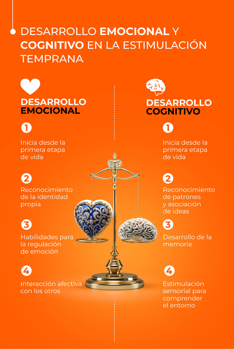 Infografía acerca del desarrollo emocional y cognitivo en la estimulación temprana